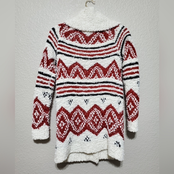 Ally Mae White Knit Red Print Design Long Sleeve Cardigan Women's Size Small - Picture 2 of 7